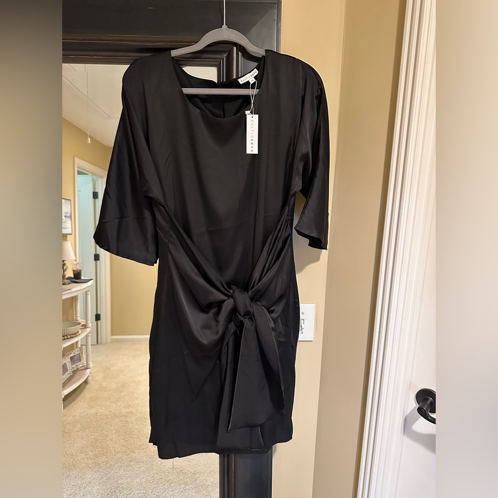 Baltic Born Black Midi Dress with Tie Front